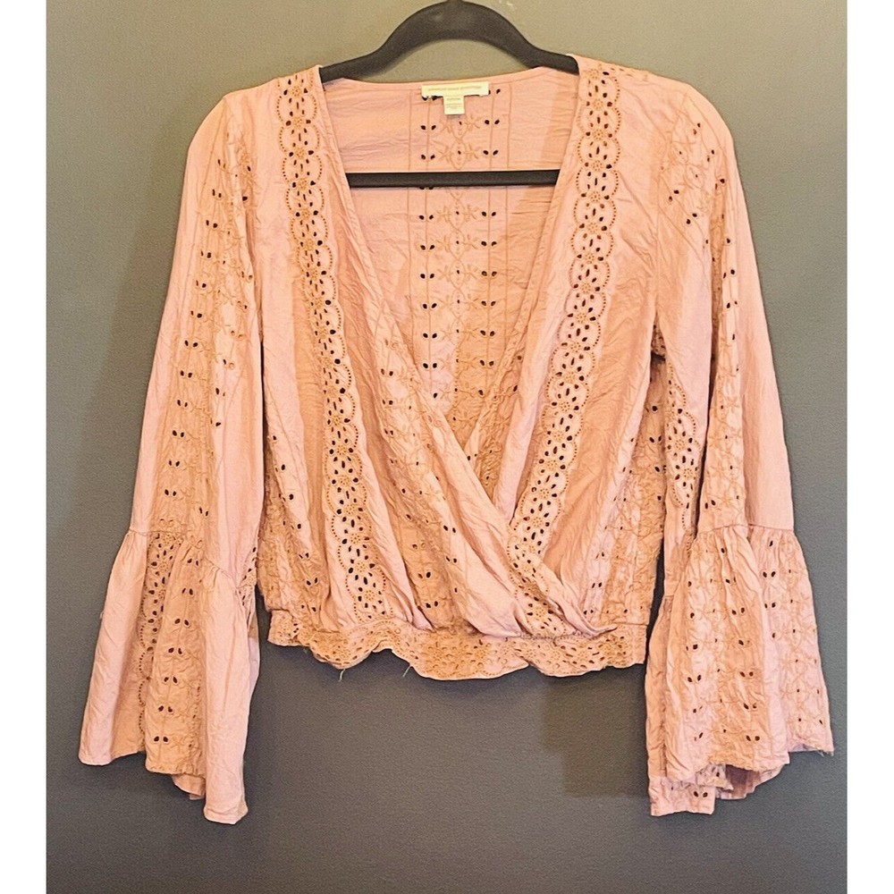 American Eagle Outfitters Mauve Women’s Top S Small Keyhole Bell Hippie Boho 113